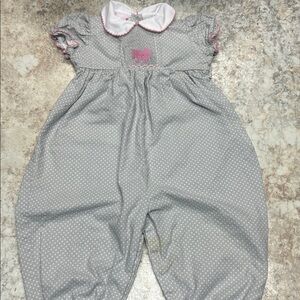 Gray Polka Dot Baby Romper with Pink Accents- read description
